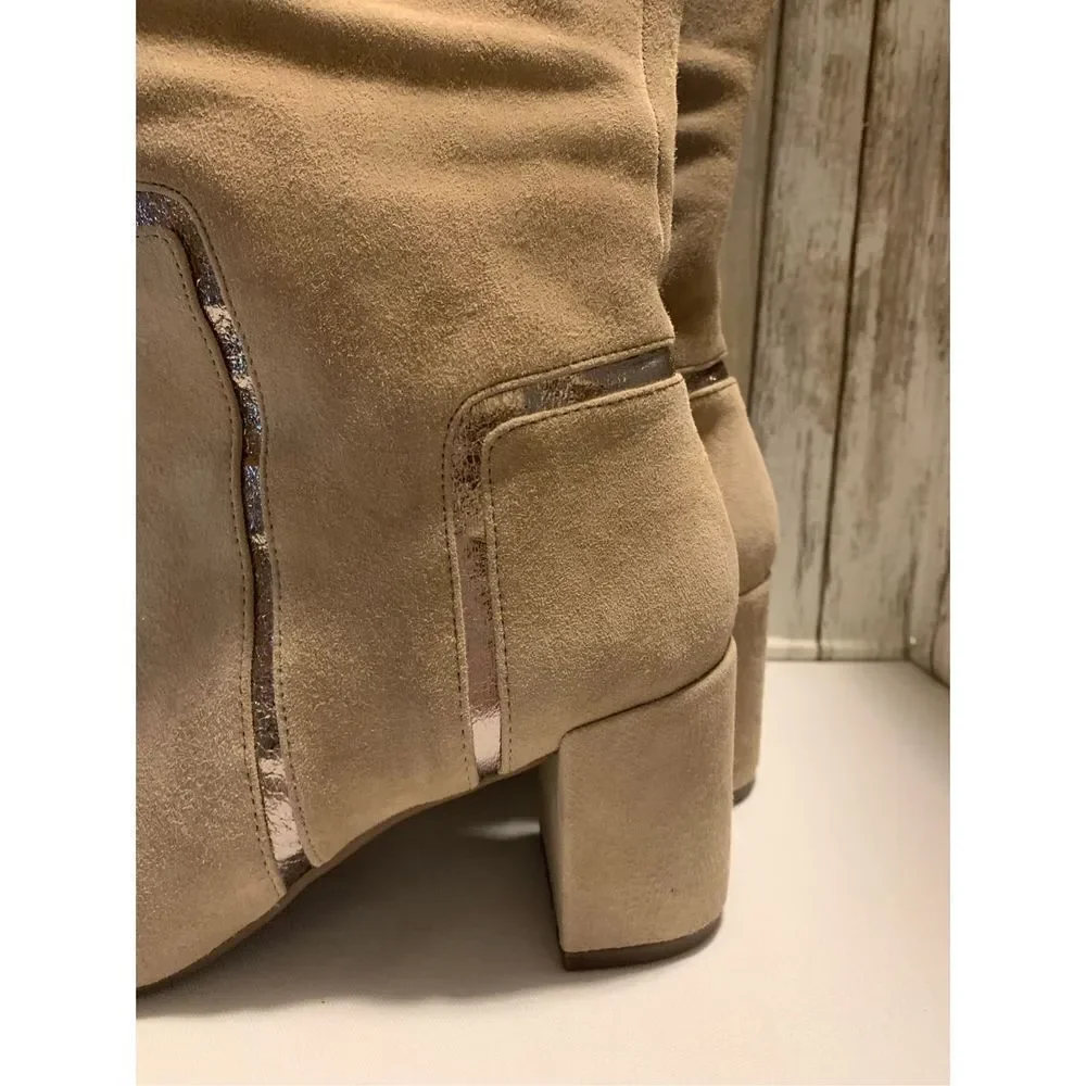 NWOT Taryn Rose Taupe‎ Silky Suede Knee High Boots 7.5